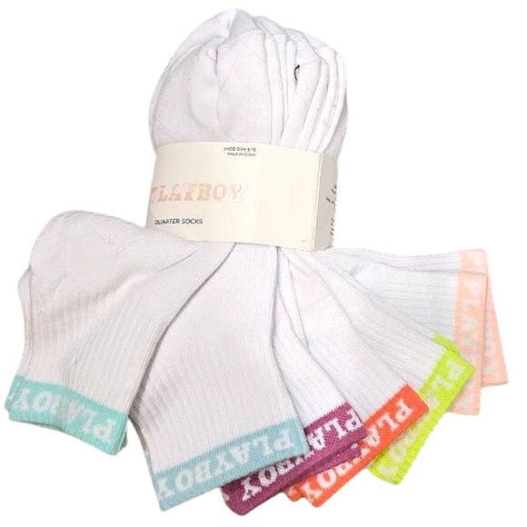 PLAYBOY Logo Stripe 6-PK Quarter Socks - Picture 1 of 4